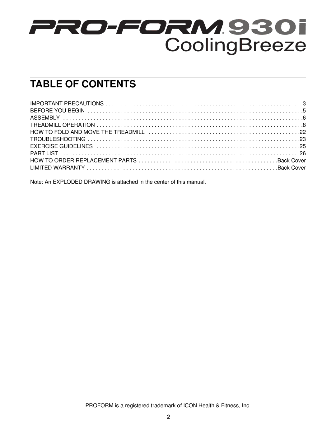 ProForm PFTL91330 user manual Table of Contents 