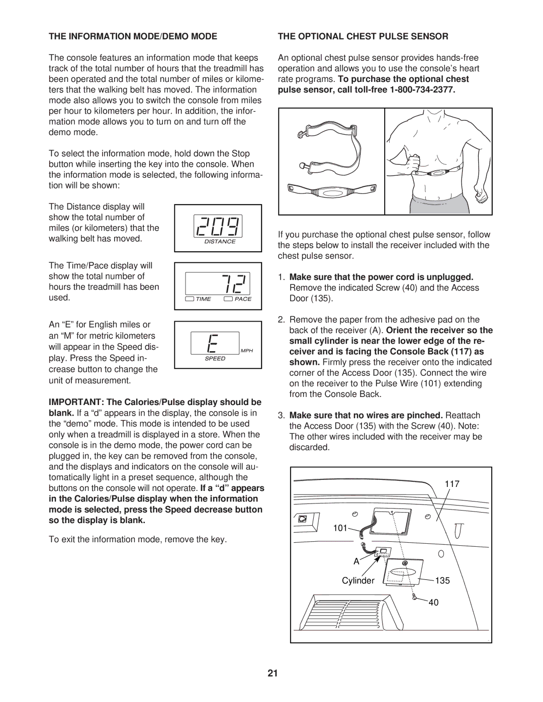 ProForm PFTL91330 user manual Information MODE/DEMO Mode, Optional Chest Pulse Sensor 