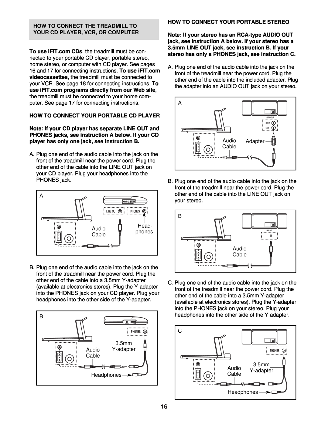 ProForm PFTL91330 How To Connect The Treadmill To Your Cd Player, Vcr, Or Computer, How To Connect Your Portable Cd Player 