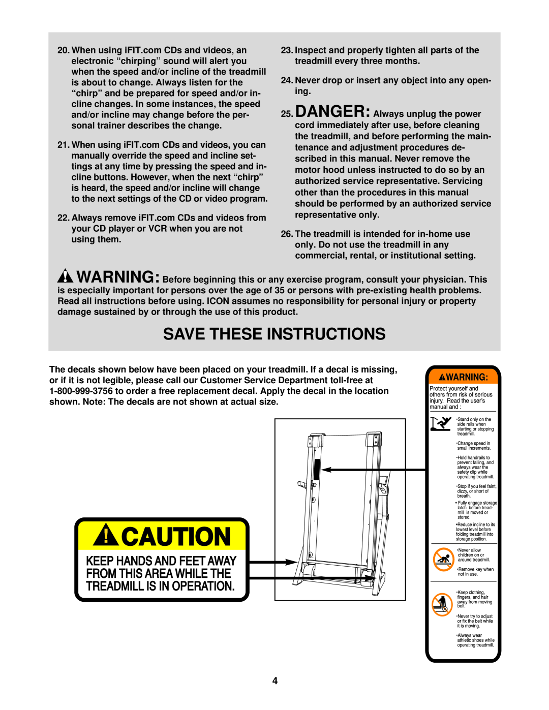 ProForm PFTL91330 user manual Save These Instructions, Never drop or insert any object into any open- ing 