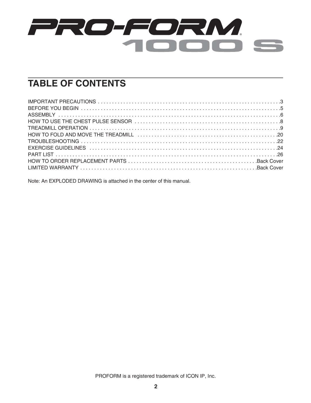 ProForm PFTL93105.0 user manual Table of Contents 