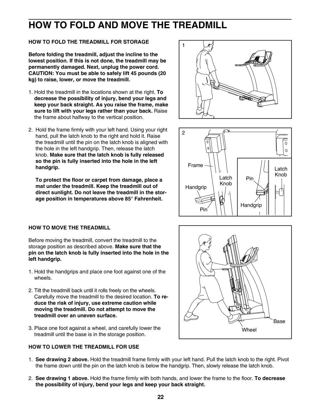 ProForm PFTL94105.0 HOW to Fold and Move the Treadmill, HOW to Fold the Treadmill for Storage, HOW to Move the Treadmill 