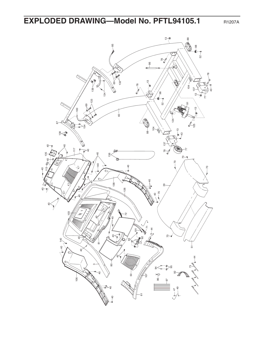 ProForm PFTL94105.1 user manual 140 103 106 101 113 135 139 117 100 134 