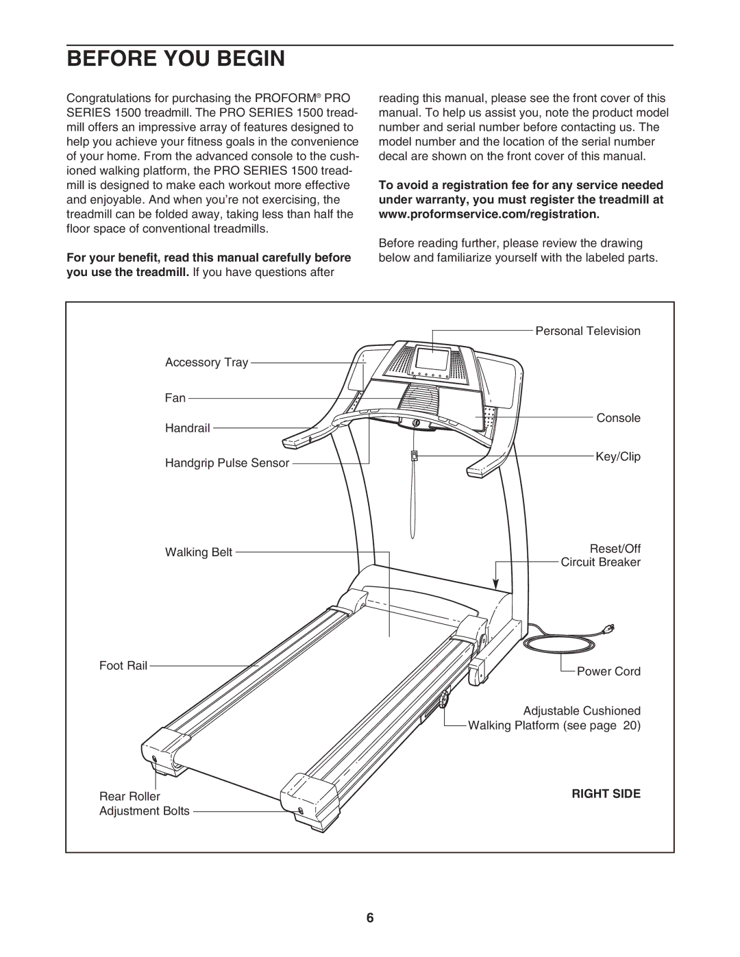 ProForm PFTL94105.1 user manual Before YOU Begin, Right Side 