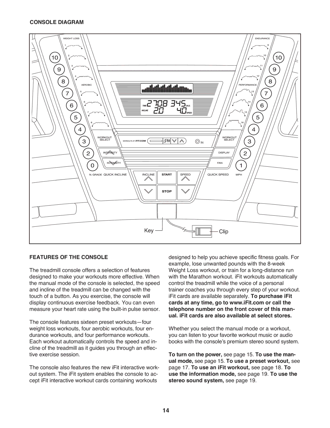 ProForm PFTL96008.0 user manual Console Diagram, Features of the Console 