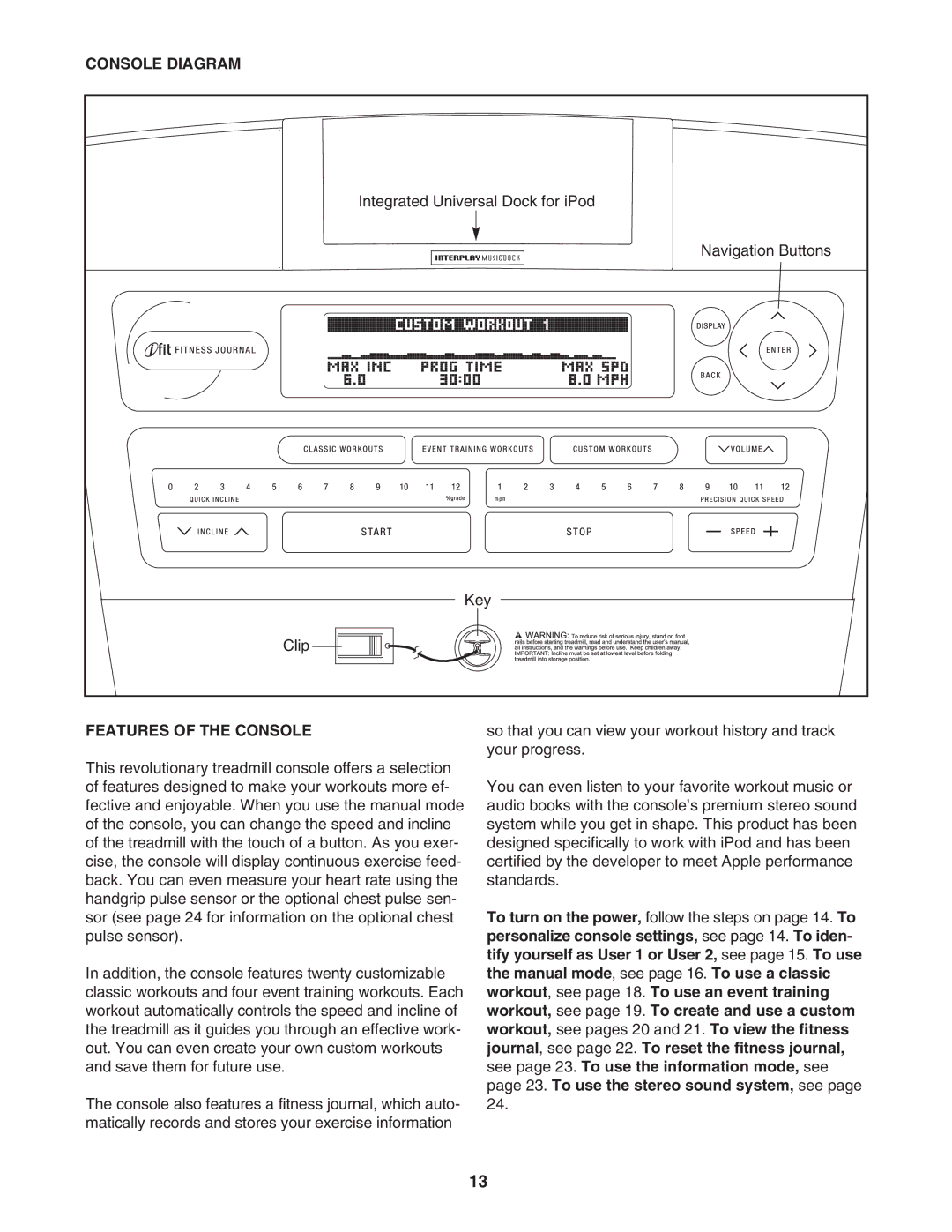 ProForm PFTL97007.0 user manual Console Diagram, Features of the Console 