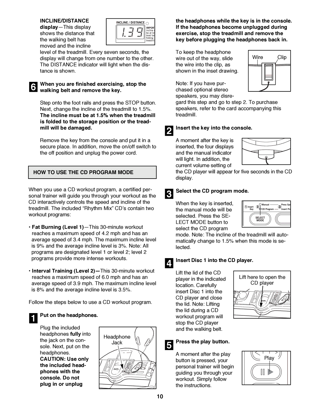 ProForm PFTL98584 HOW to USE the CD Program Mode, ¥ Fat Burning Level 1ÑThis 30-minute workout, Select the CD program mode 