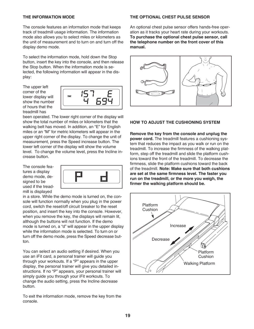 ProForm PFTL98908.1 user manual Information Mode, Optional Chest Pulse Sensor 