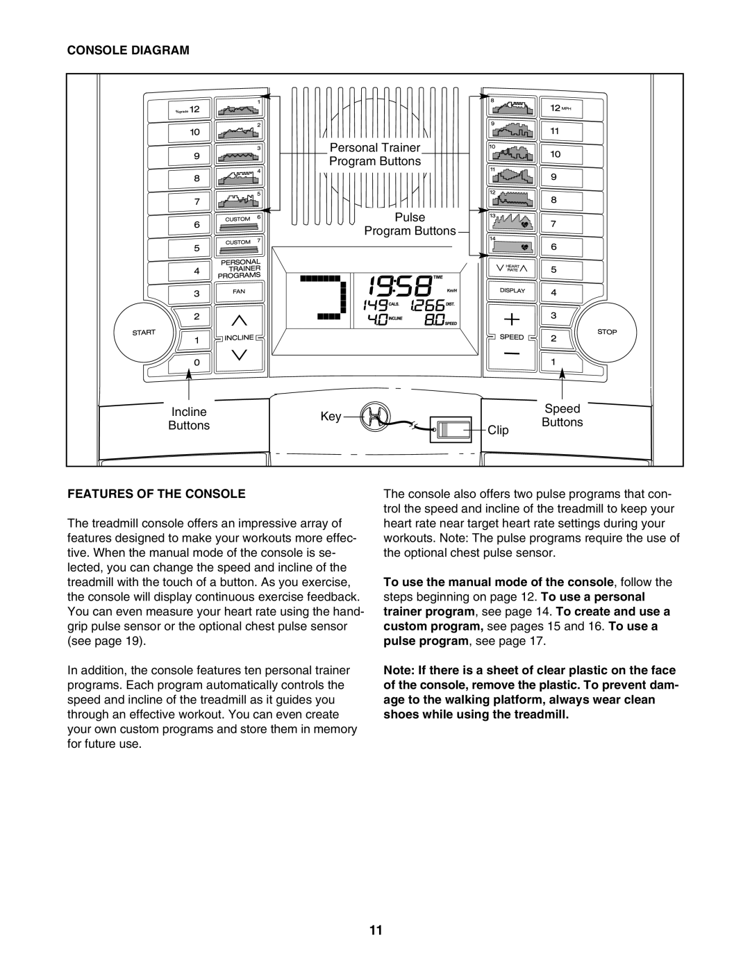 ProForm PFTL99106.0 user manual Console Diagram, Features of the Console 