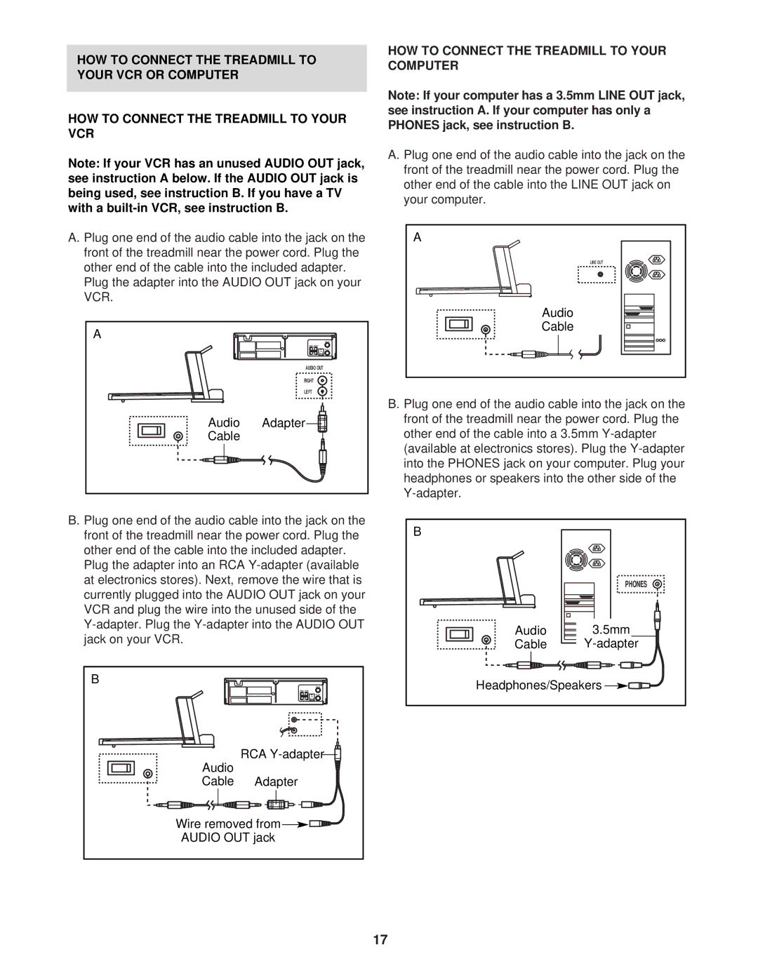 ProForm PFTL99220 HOW to Connect the Treadmill to Your VCR or Computer, HOW to Connect the Treadmill to Your Computer 