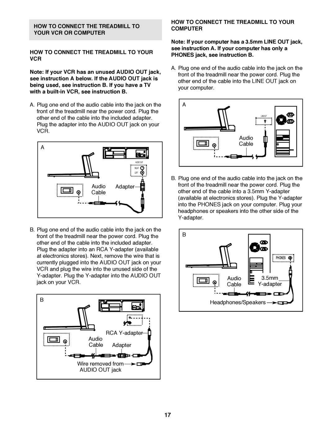 ProForm PFTL99222H HOW to Connect the Treadmill to Your VCR or Computer, HOW to Connect the Treadmill to Your Computer 