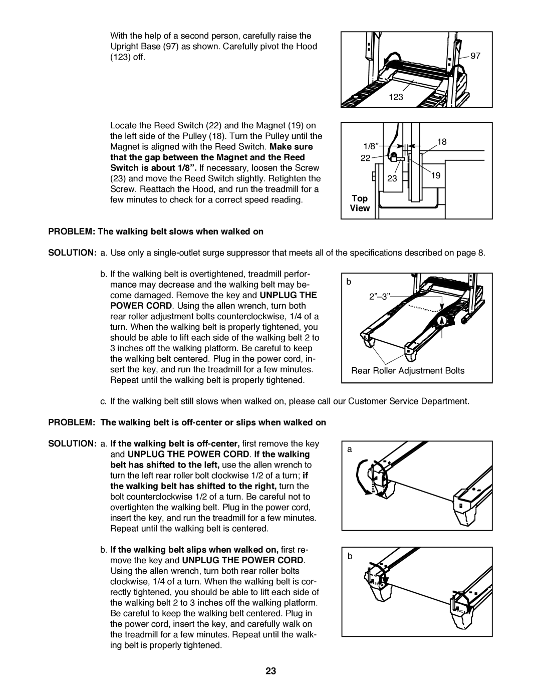 ProForm PFTL99222H user manual Problem The walking belt slows when walked on Top View 