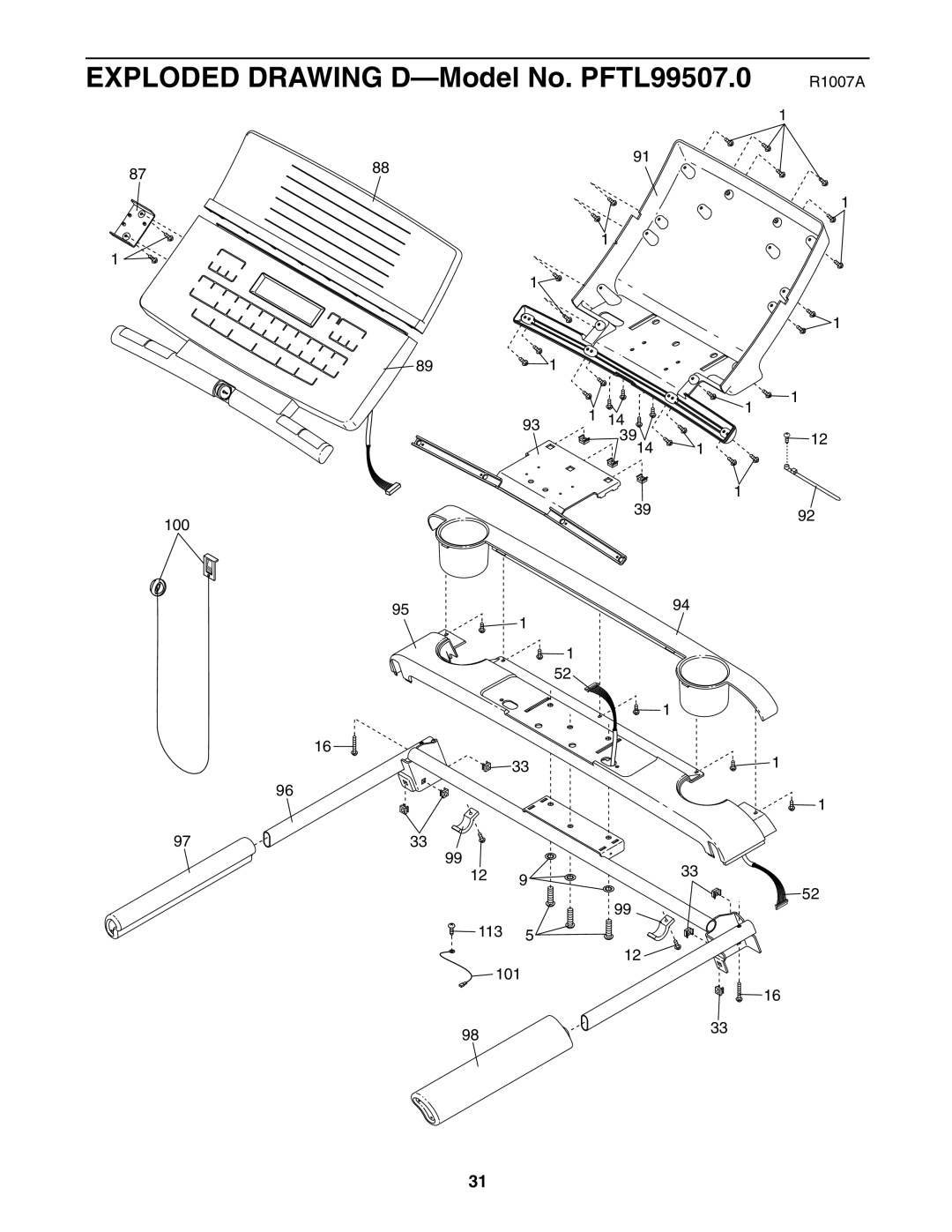 ProForm user manual Exploded Drawing D-Model No. PFTL99507.0 R1007A 