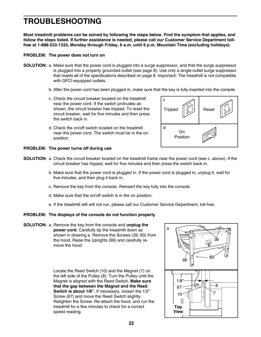 ProForm PFTL99602 user manual Troubleshooting, Problem The power turns off during use, Top 