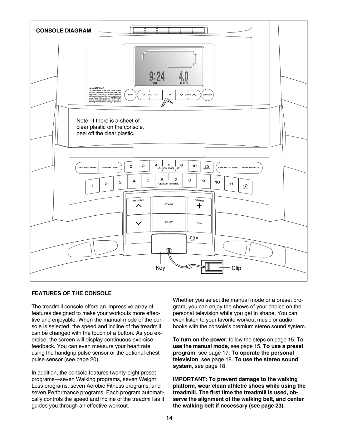 ProForm PFTL99806.2 user manual Console Diagram, Features of the Console 