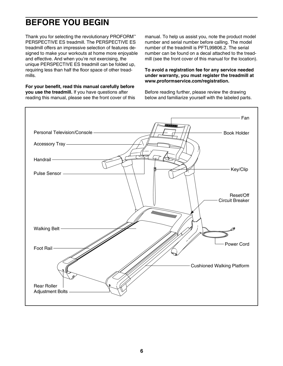 ProForm PFTL99806.2 user manual Before YOU Begin 