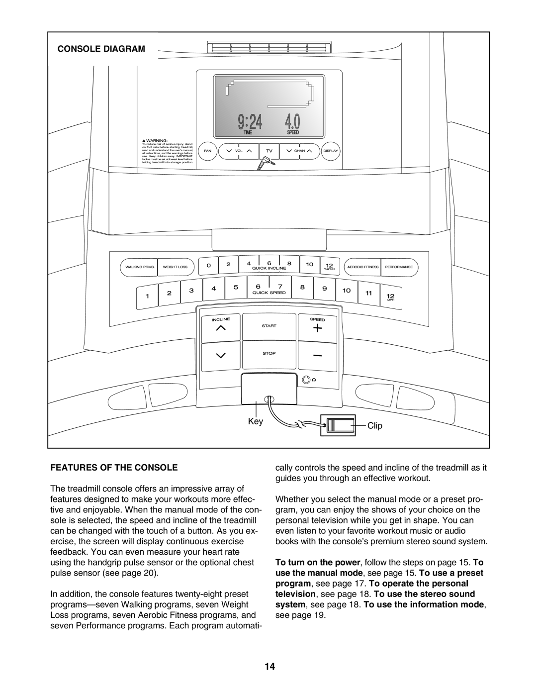 ProForm PFTL99806.3 user manual Console Diagram, Features of the Console 