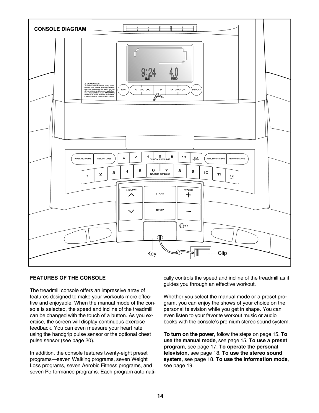 ProForm PFTL99806.4 user manual Console Diagram, Features of the Console 