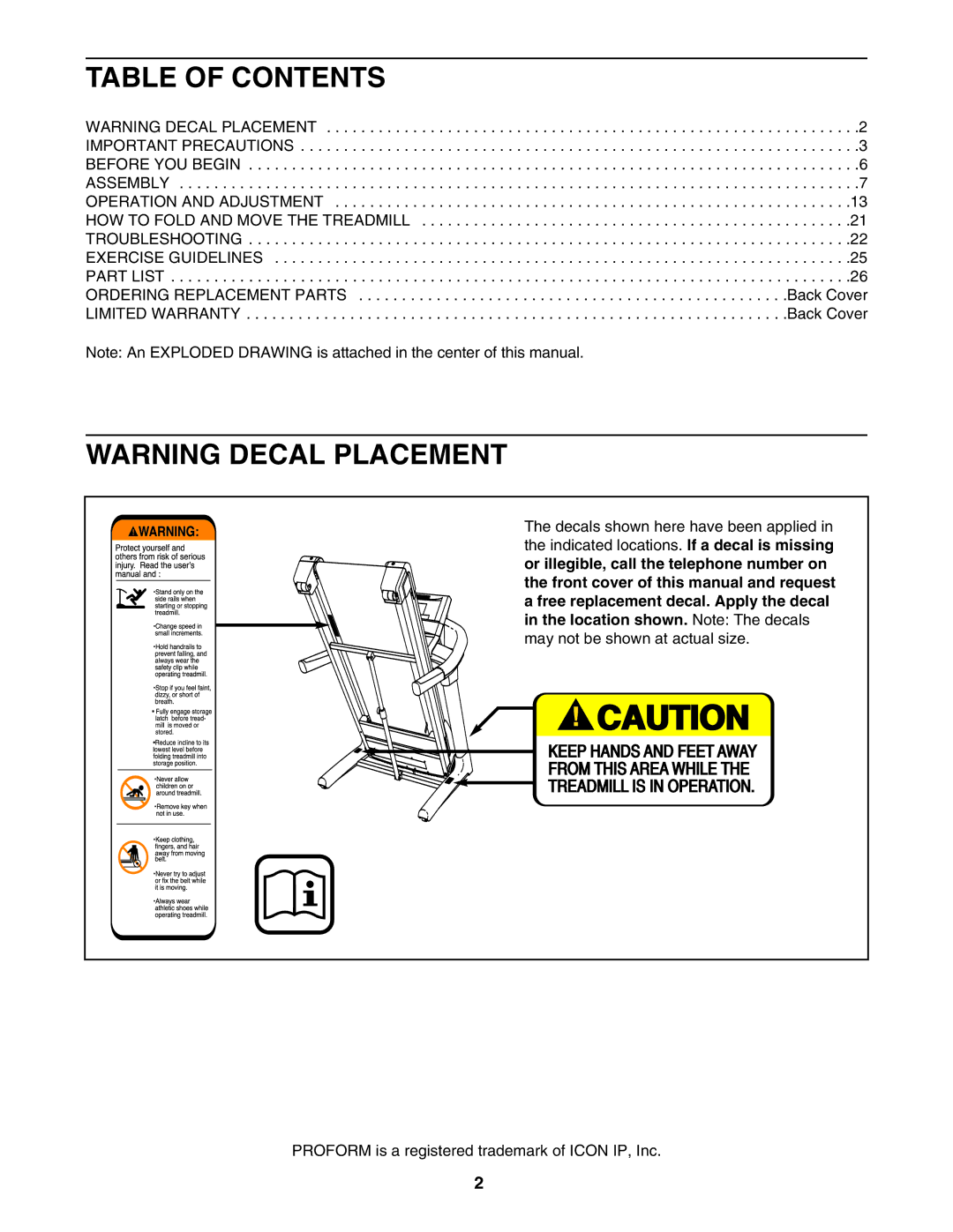 ProForm PFTL99806.4 user manual Table of Contents 