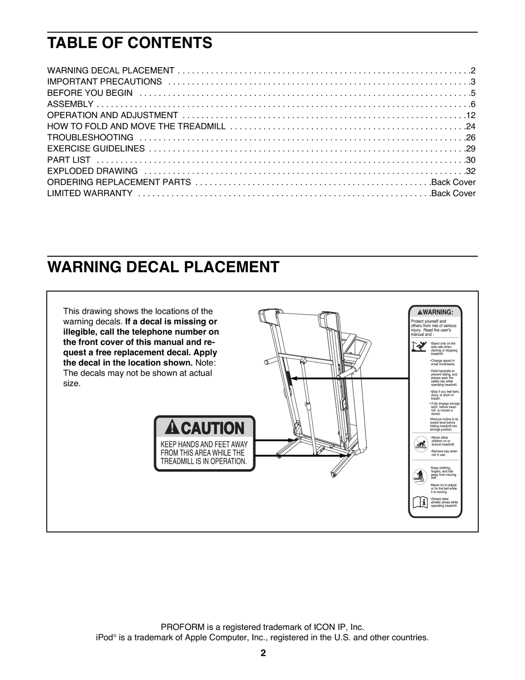 ProForm PFTL99908.0 user manual Table of Contents 