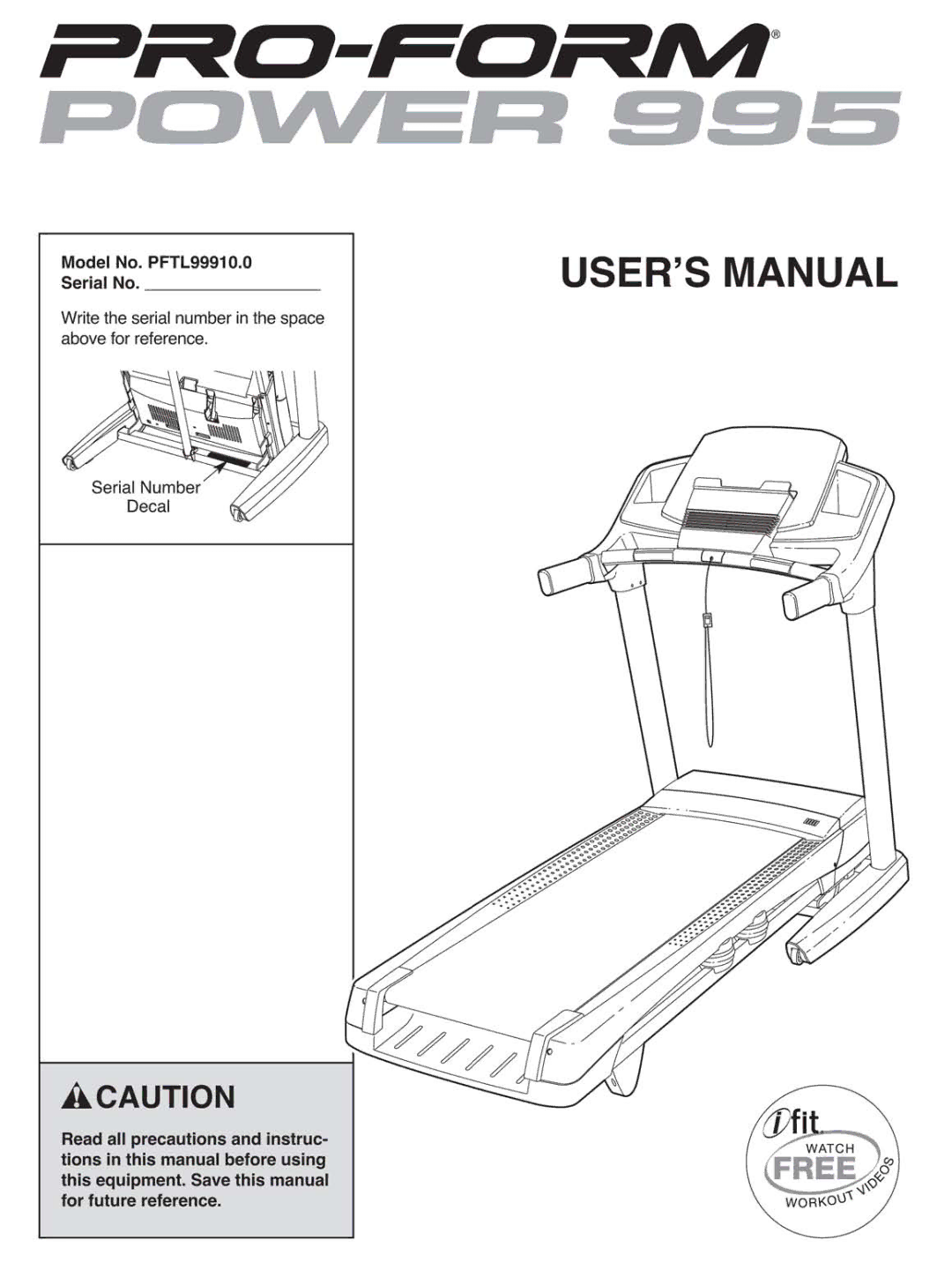 ProForm PFTL99910.0 manual 