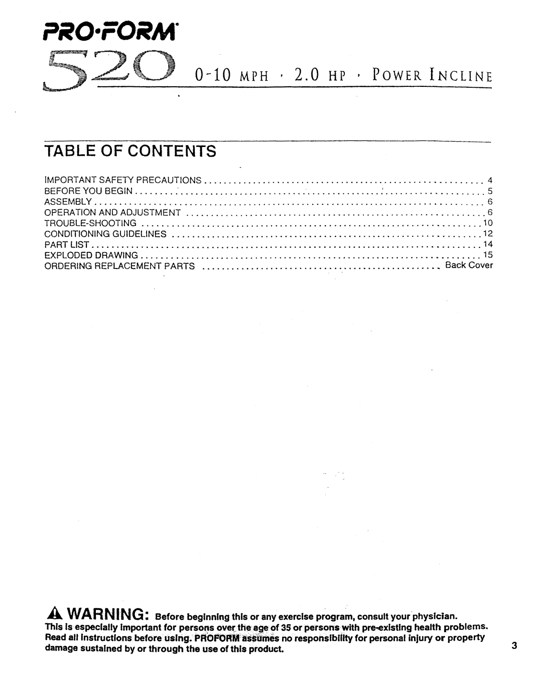 ProForm PFTLIO040 owner manual Contents 