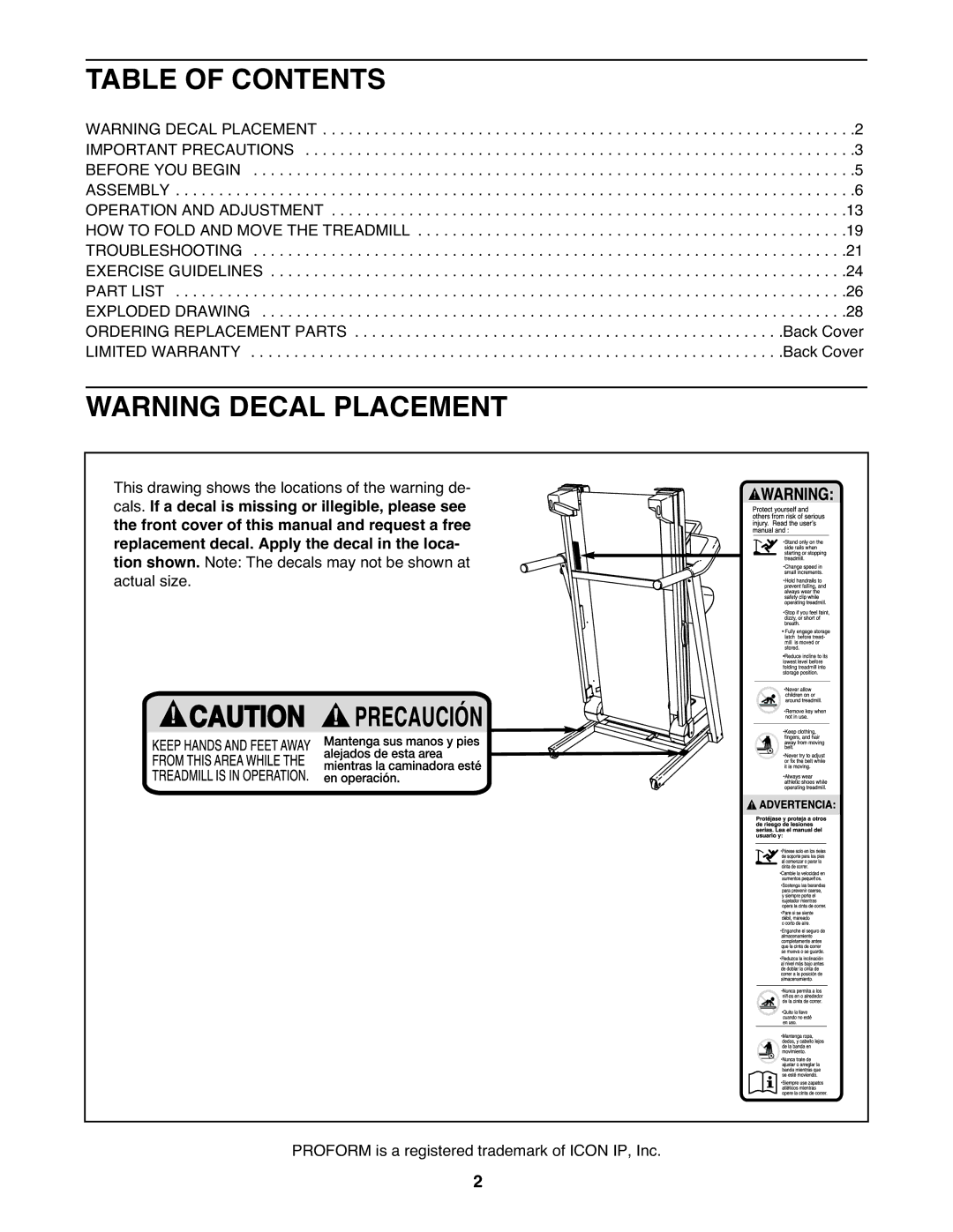 ProForm PMTL39708.0 user manual Table of Contents 