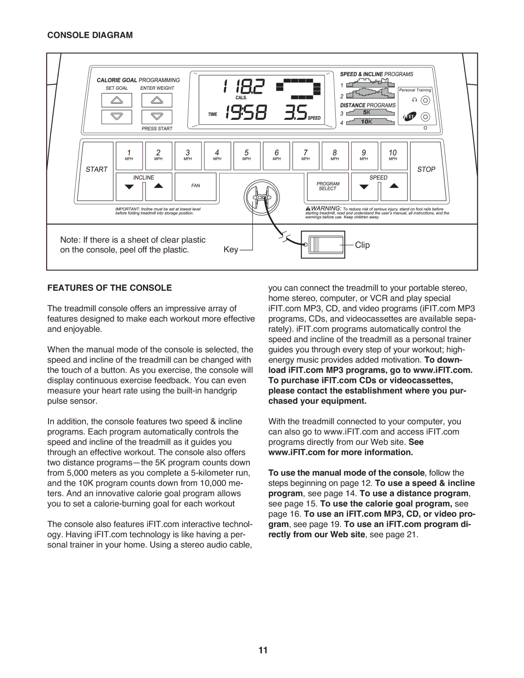 ProForm PMTL49305.0 user manual Console Diagram, Features of the Console 