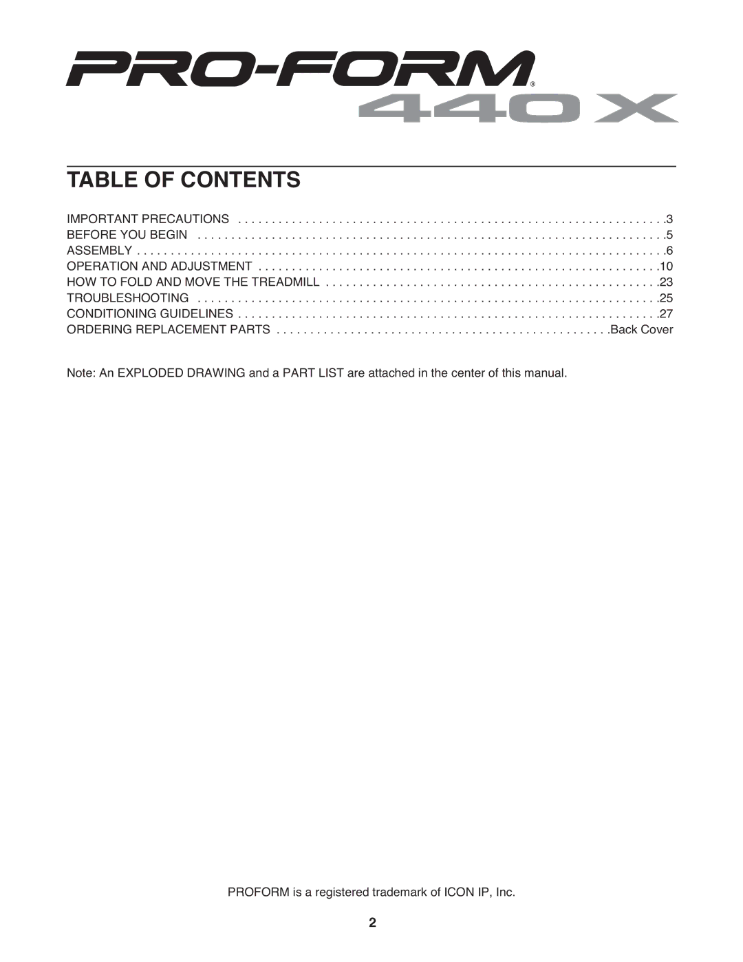 ProForm PMTL49305.0 user manual Table of Contents 