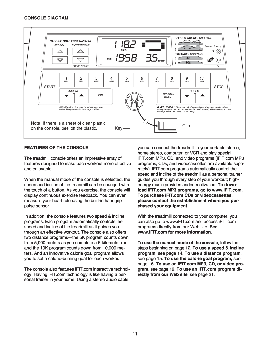 ProForm PMTL49305.0 user manual Console Diagram 