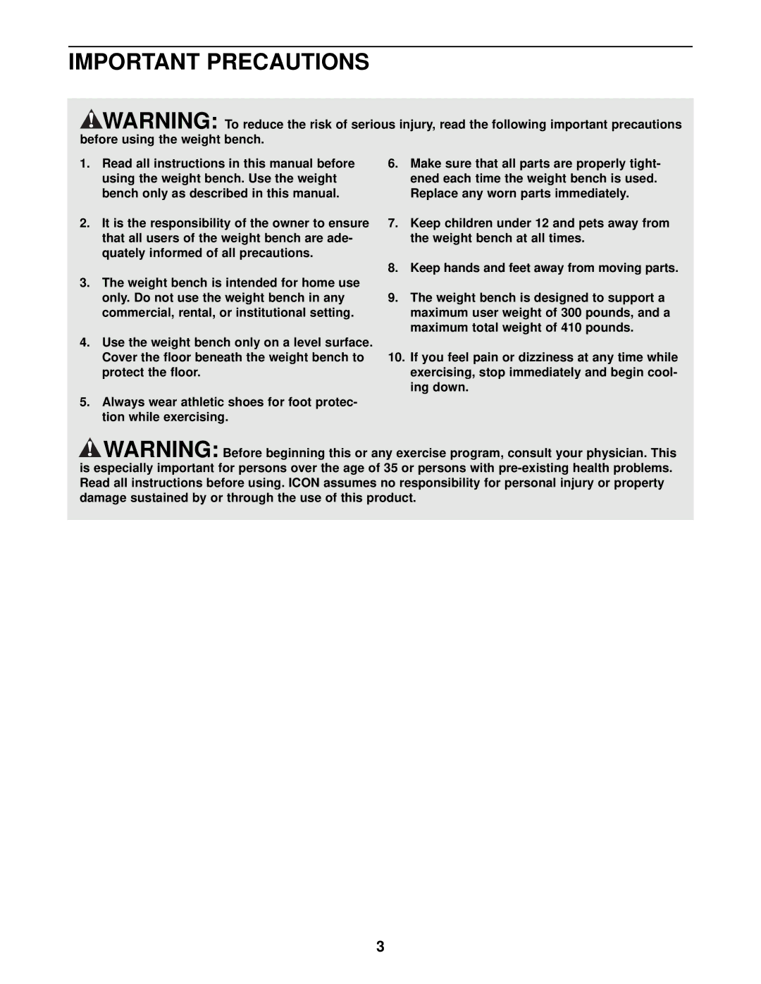 ProForm SR 20 user manual Important Precautions 