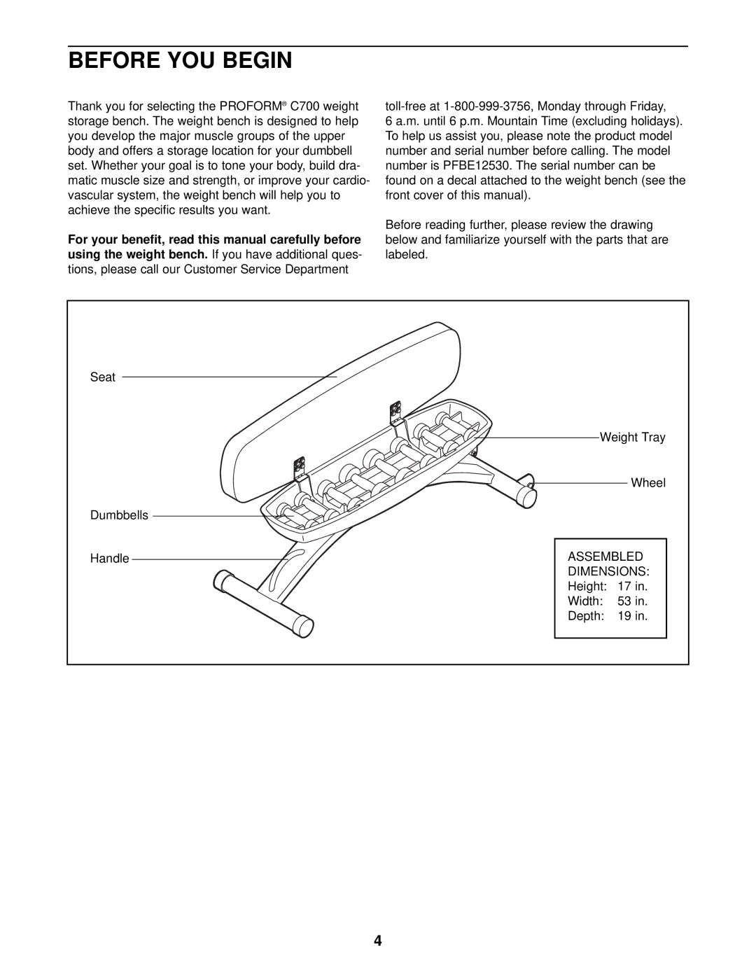 ProForm SR 20 user manual Before YOU Begin 