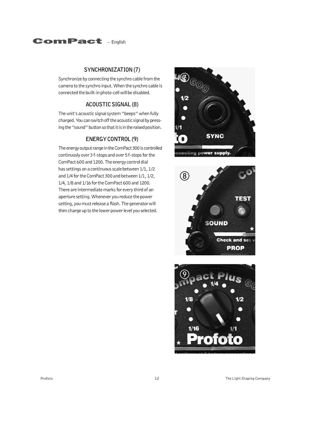 Profoto 300 manual SYNCHRONIZATION7, Acoustic Signal, Energy Control 