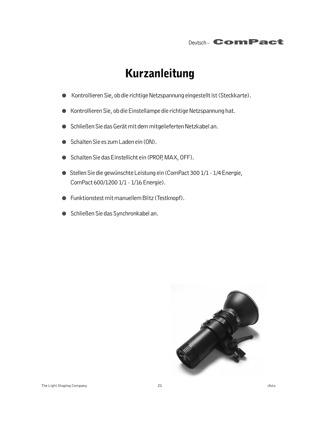 Profoto 300 manual Kurzanleitung 