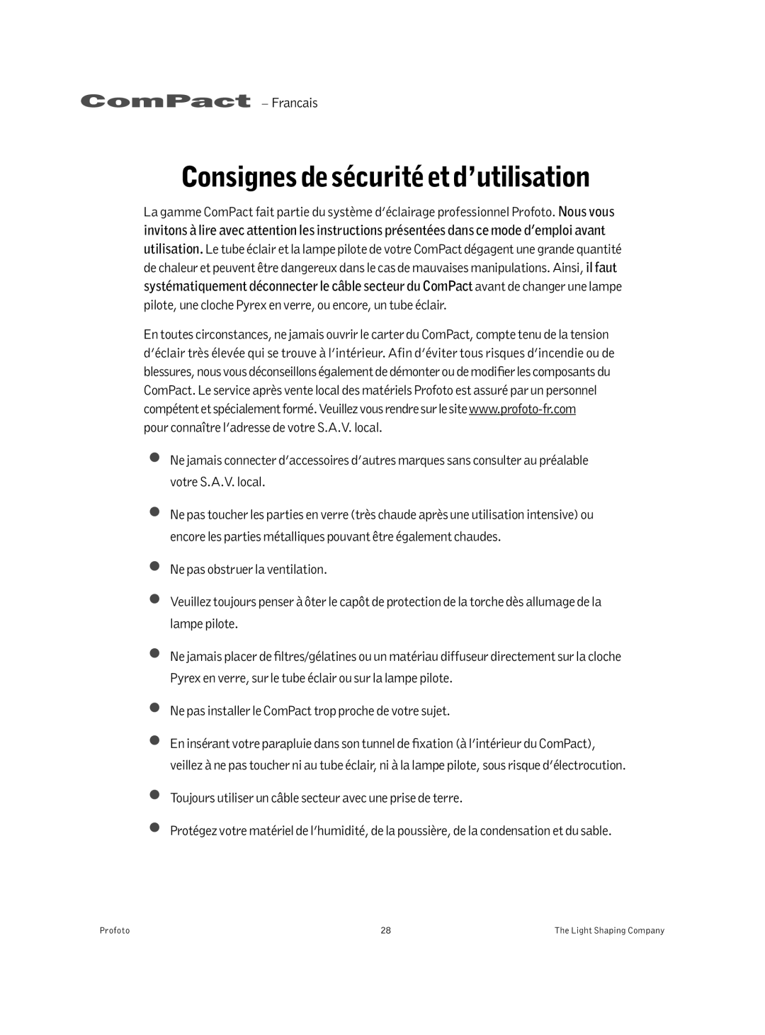 Profoto 300 manual Consignesdesécurité etd’utilisation 