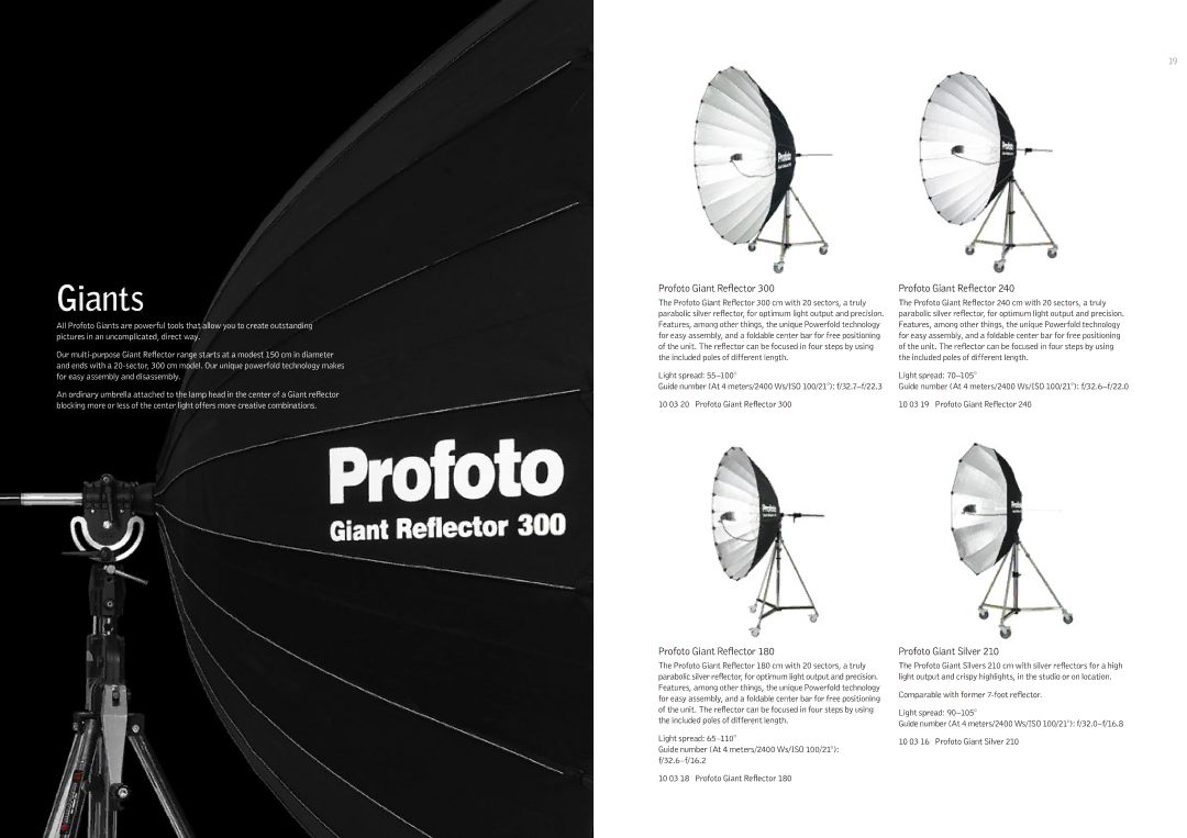 Profoto 500 W, 250 W manual Giants, Profoto Giant Reflector, Profoto Giant Silver 