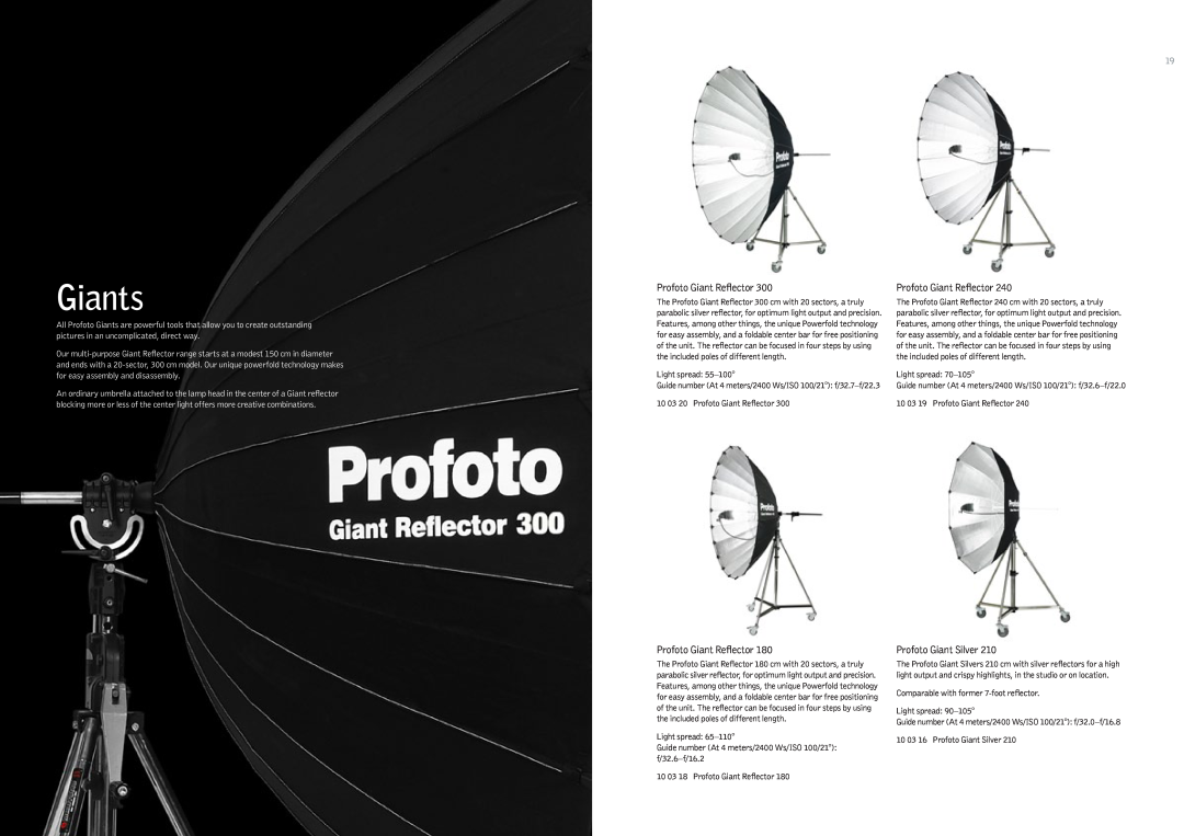 Profoto 500 W, 250 W manual Giants, Profoto Giant Reflector, Profoto Giant Silver 