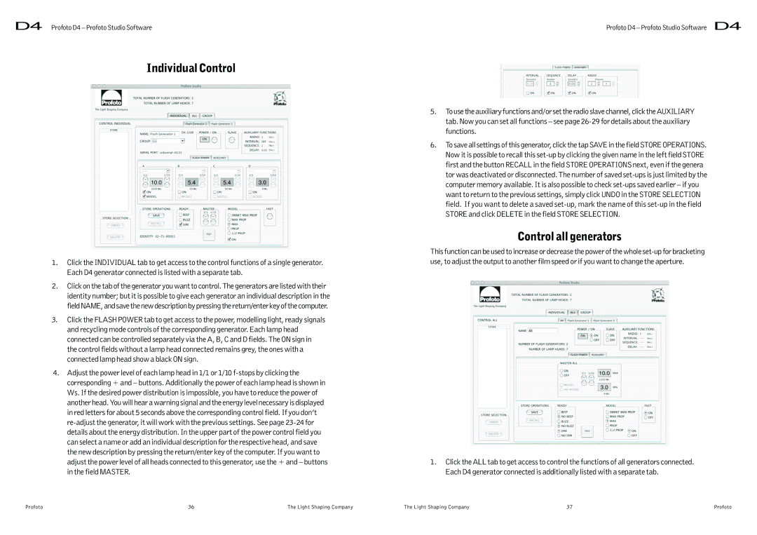 Profoto D4 user manual Individual Control, Control all generators 