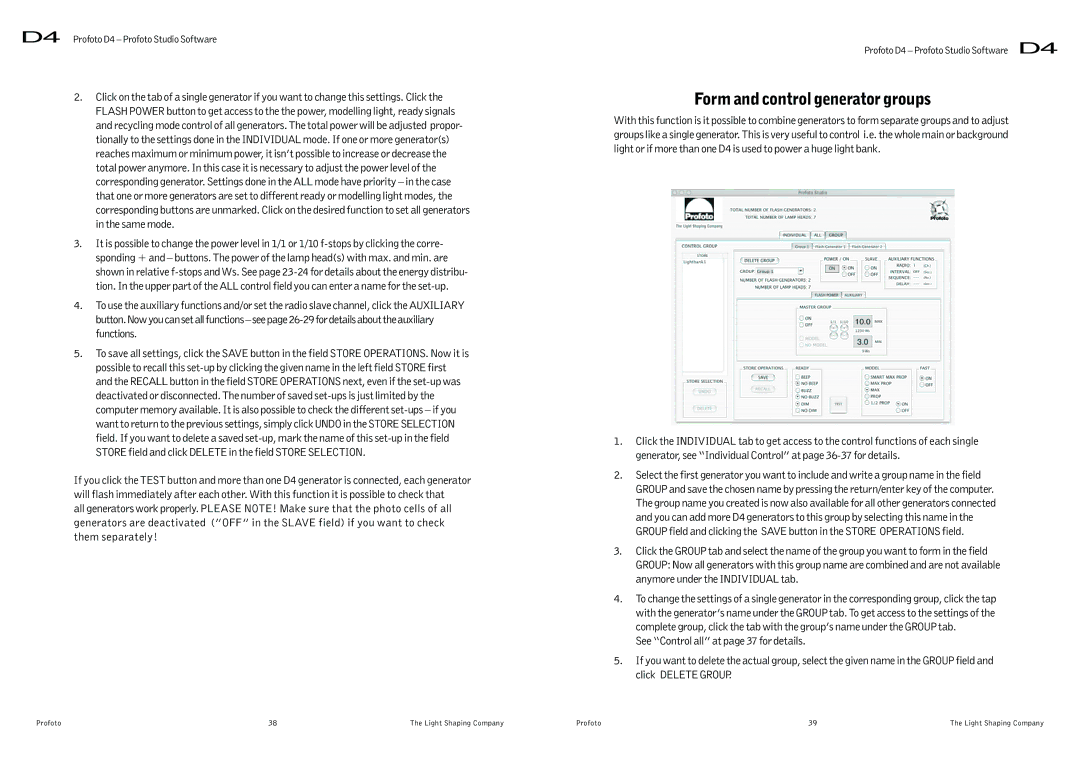 Profoto D4 user manual Form and control generator groups 