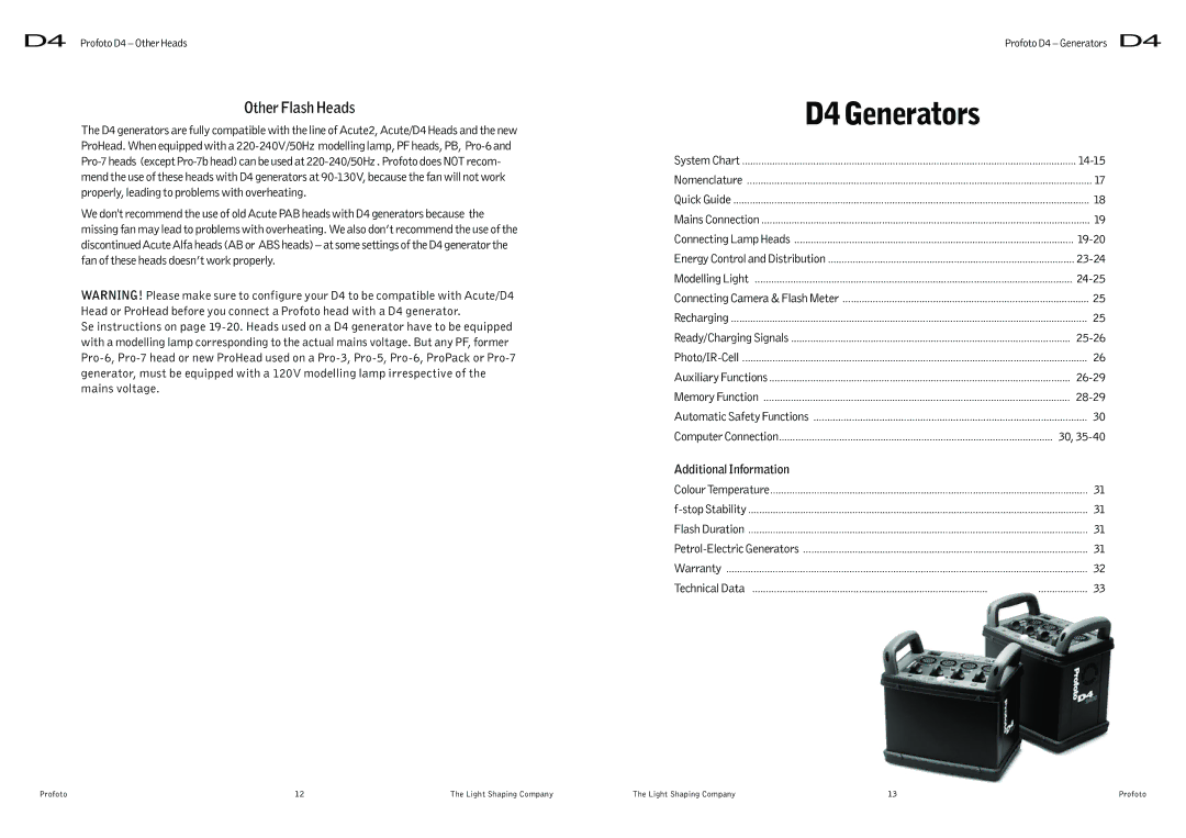 Profoto D4 user manual Other Flash Heads, Additional Information 