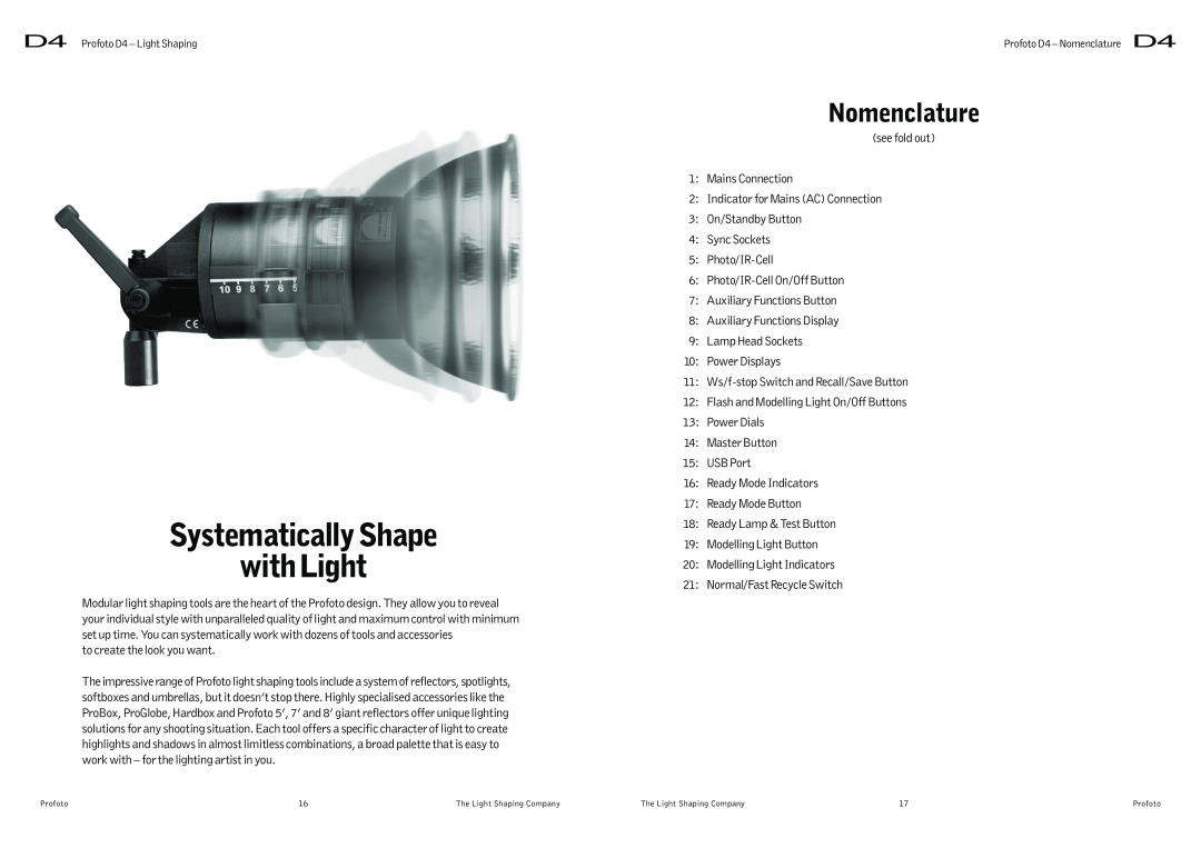 Profoto D4 user manual Systematically Shape with Light, Nomenclature 