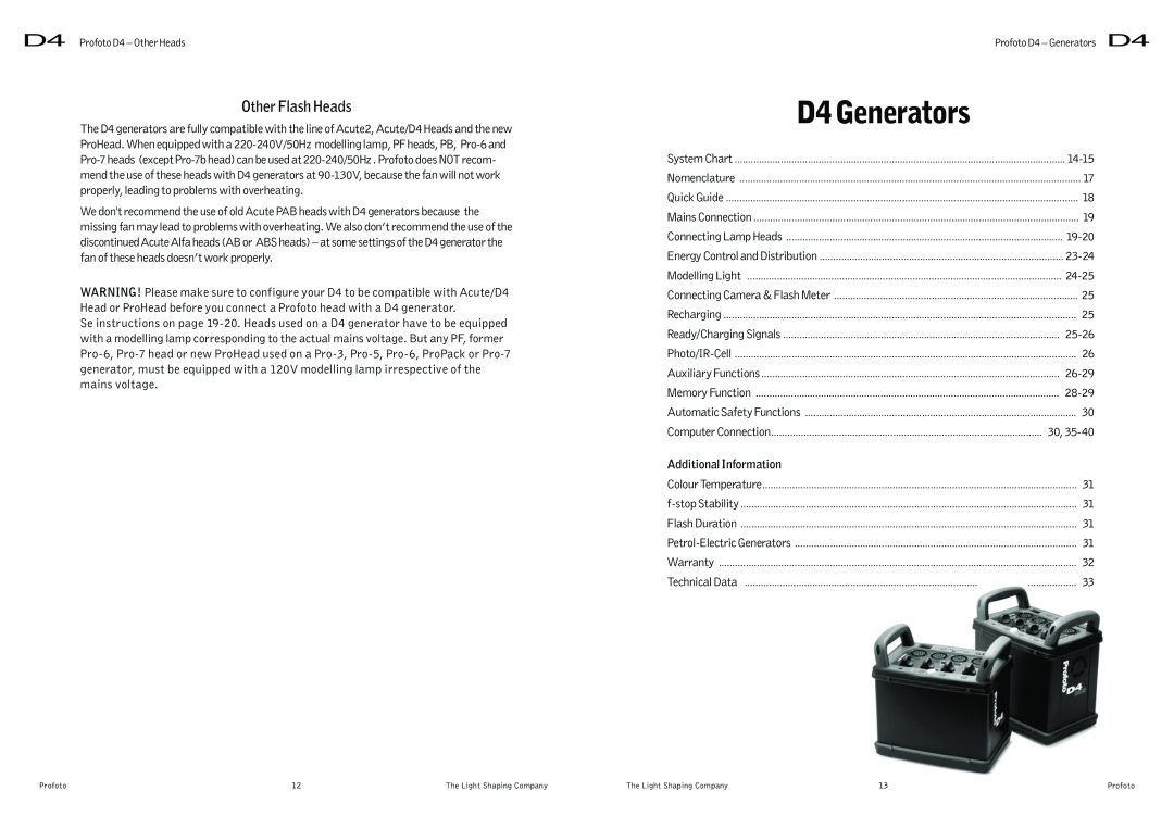 Profoto user manual D4 Generators, Other Flash Heads 