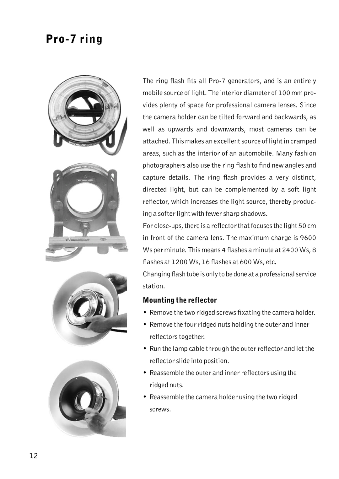 Profoto manual Pro-7 ring, Mounting the reflector 