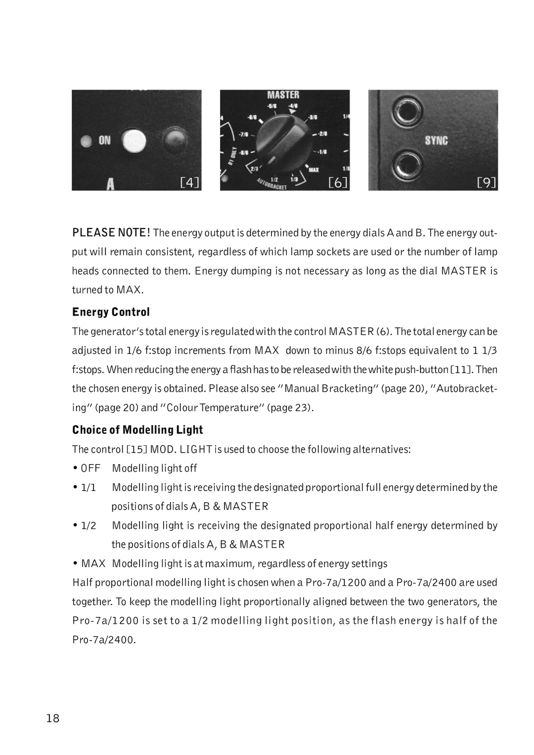 Profoto Pro-7 manual Energy Control, Choice of Modelling Light 