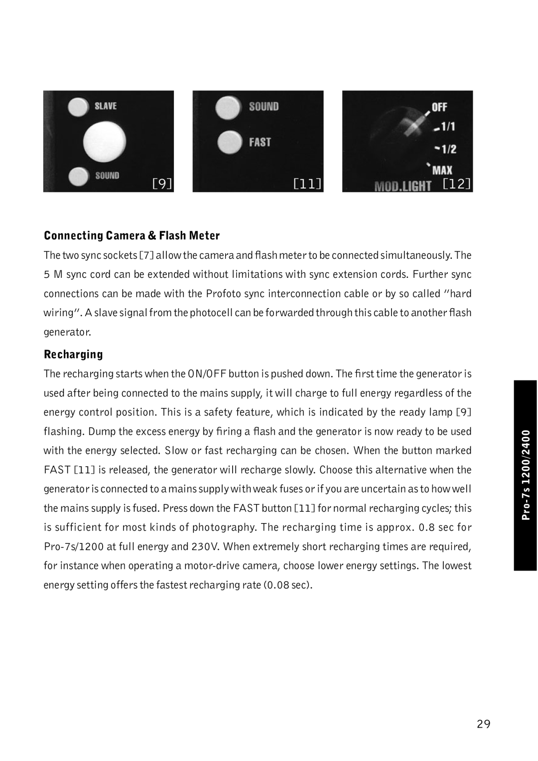 Profoto Pro-7 manual Connecting Camera & Flash Meter, Recharging 