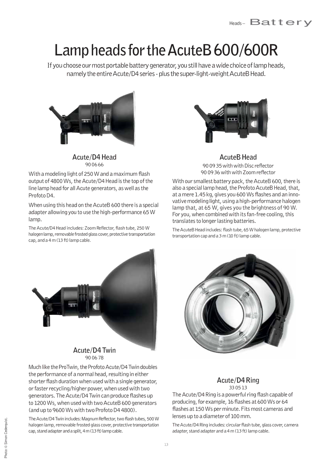 Profoto Pro-7b manual Acute/D4 Head, Acute/D4 Twin, AcuteB Head, Acute/D4 Ring 