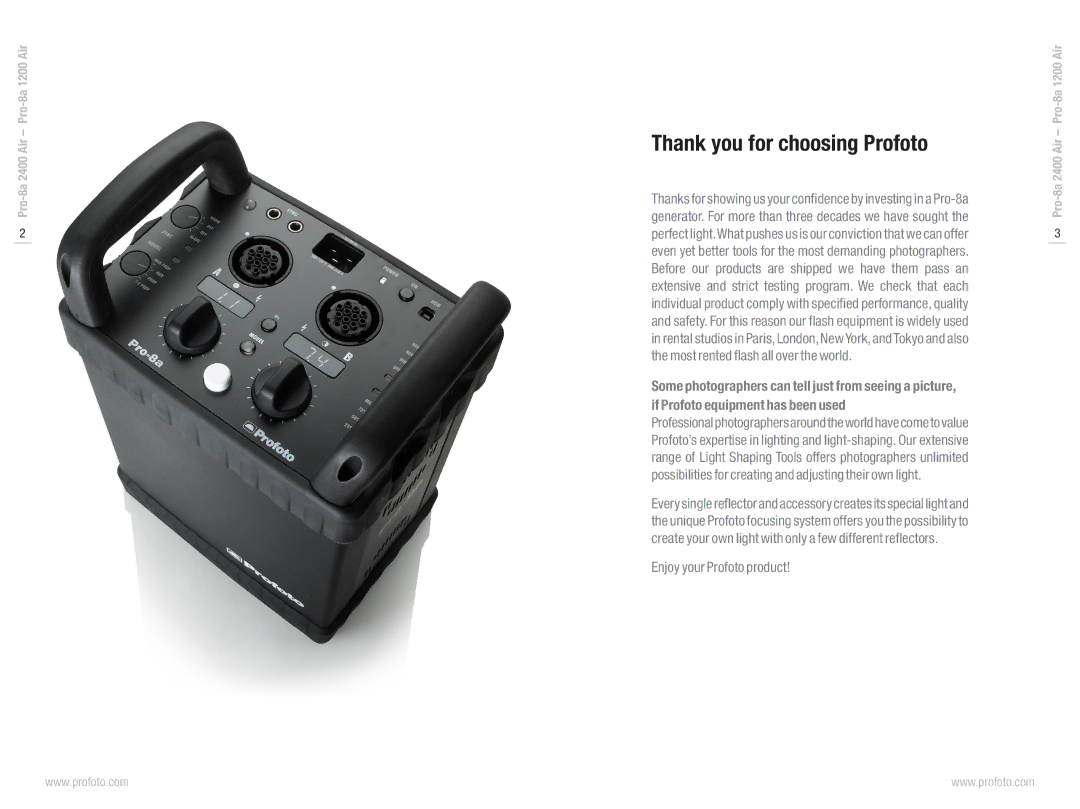 Profoto Pro-8a 2400 Air, Pro-8a 1200 Air manual Thank you for choosing Profoto, Enjoy your Profoto product 