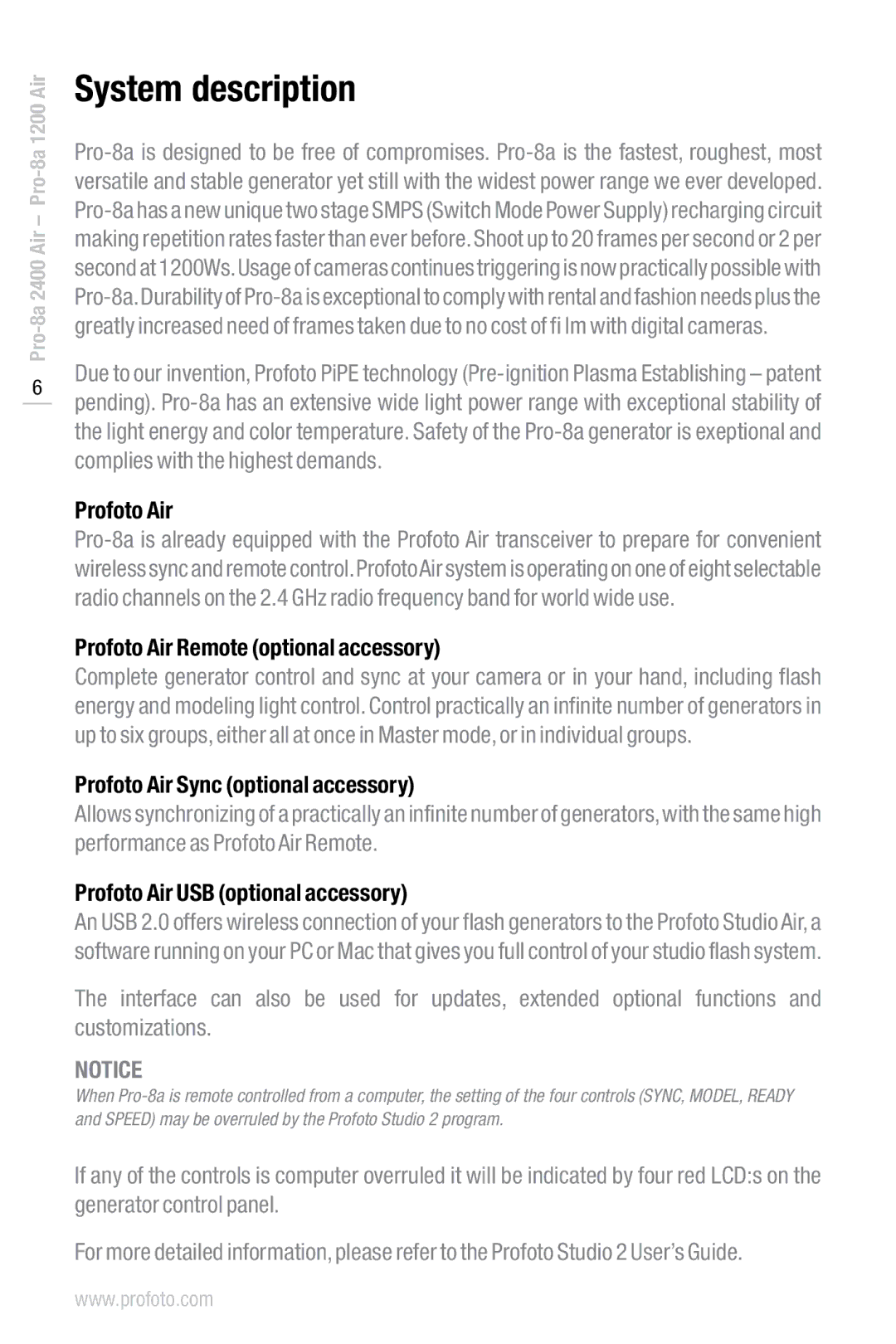 Profoto Pro-8a 2400 Air System description, Profoto Air Remote optional accessory, Profoto Air Sync optional accessory 