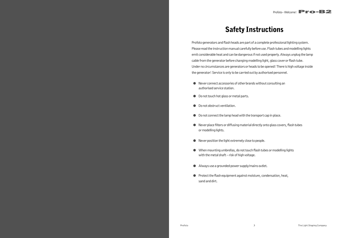 Profoto Pro-B2 user manual Safety Instructions 