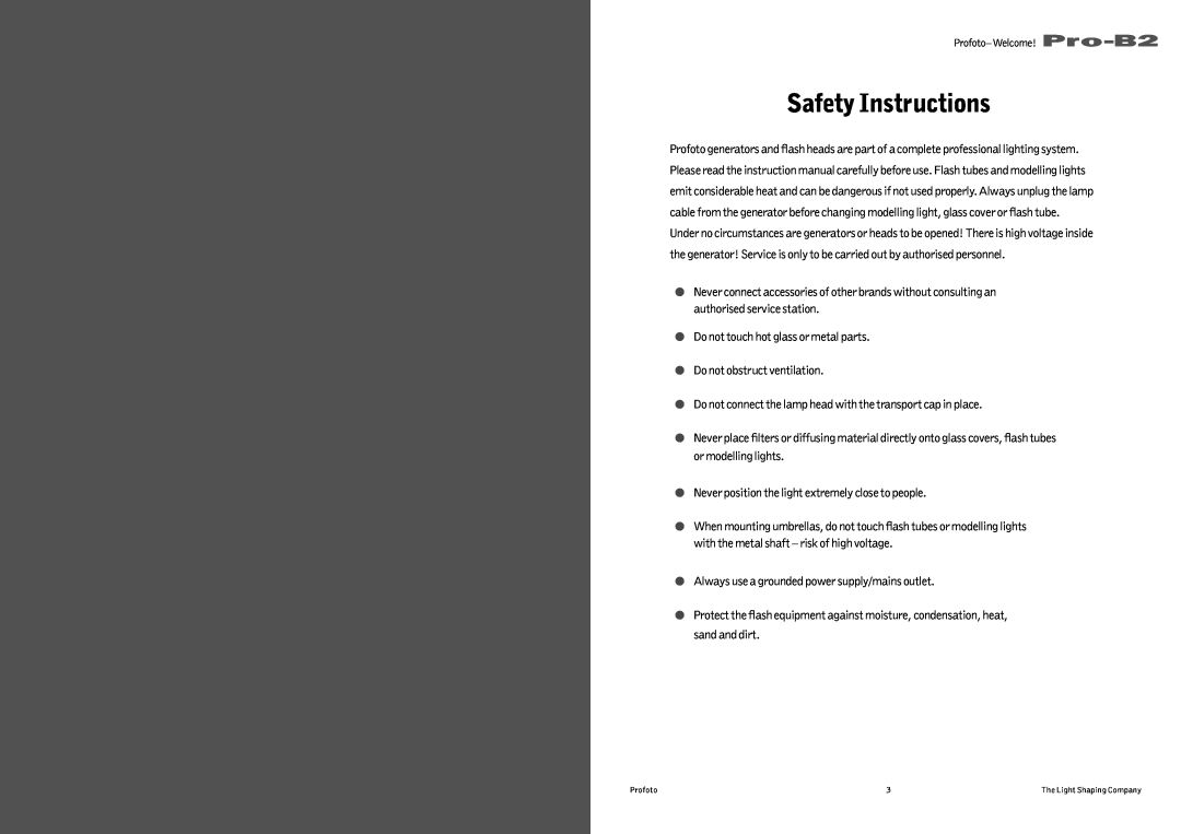 Profoto Pro-B2 user manual Safety Instructions 